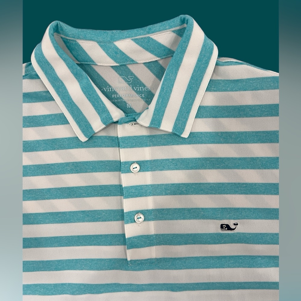 Vineyard Vines Polo Shirt Mens Medium Striped Performance Golf Stretch Casual